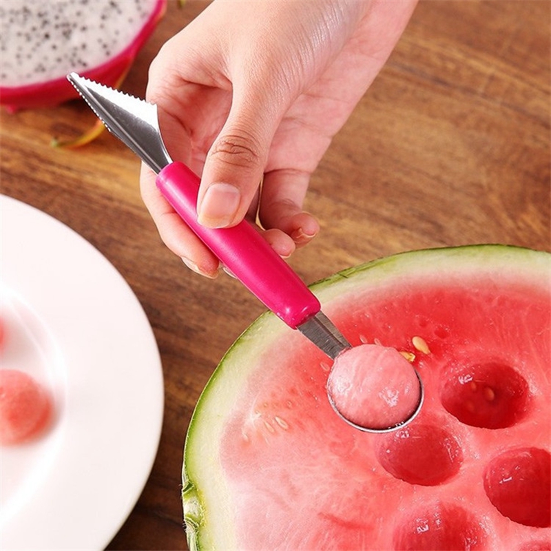 

2in1 Dual-head Fruit Ball Carving Knife Stainless Steel Watermelon Scoop Digger Melon Scoop Baller Ice Cream Spoon Kitchen Tool VT0451