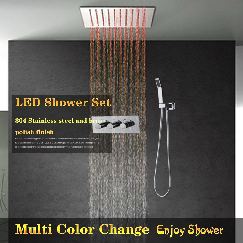 

Bathroom Shower faucet 12 inch LED recessed ceiling Rain Shower Panel electricity power led light up Shower multi color change