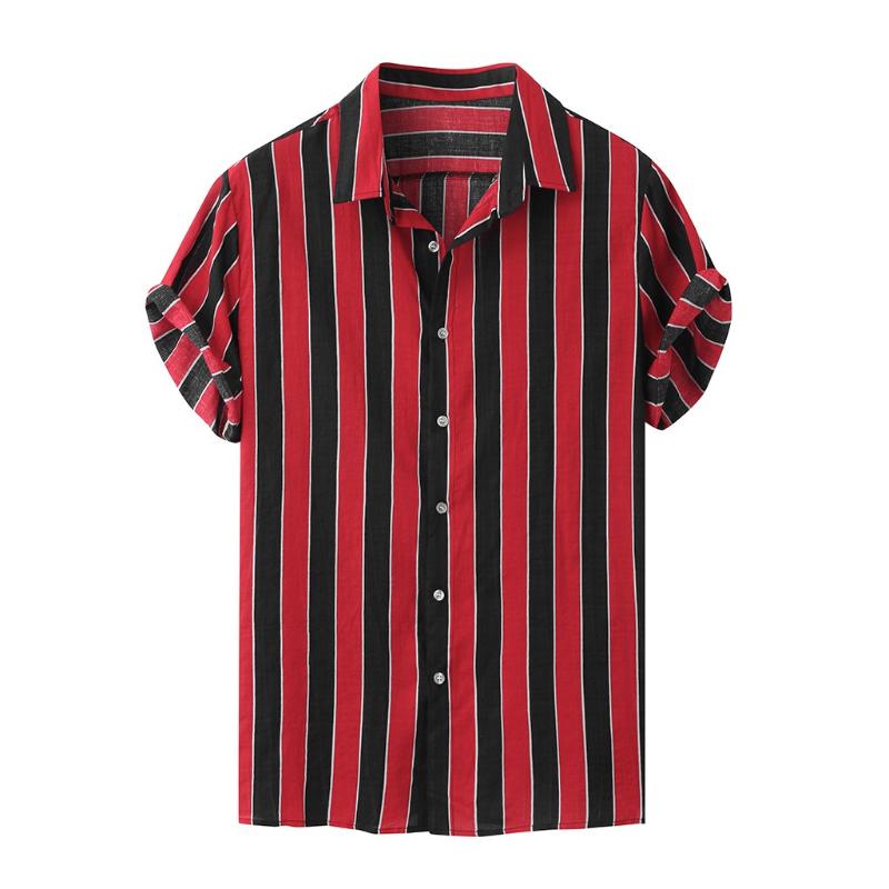

Men's Shirts Stripe Short Sleeve Loose Buttons Casual Blouse Hawaiian Beach Shirt Mens Holiday Vacation Clothing F3#1
