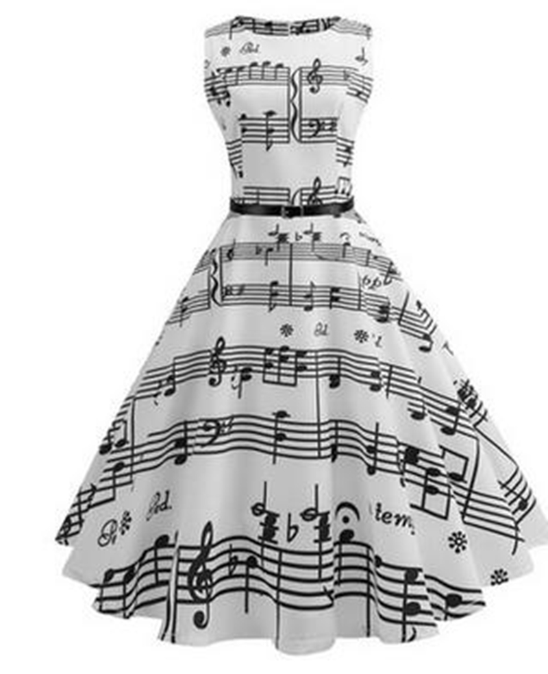 

Wholesale fashion explosion models women's V-neck retro waist big swing notes to send belt dress, Photo color