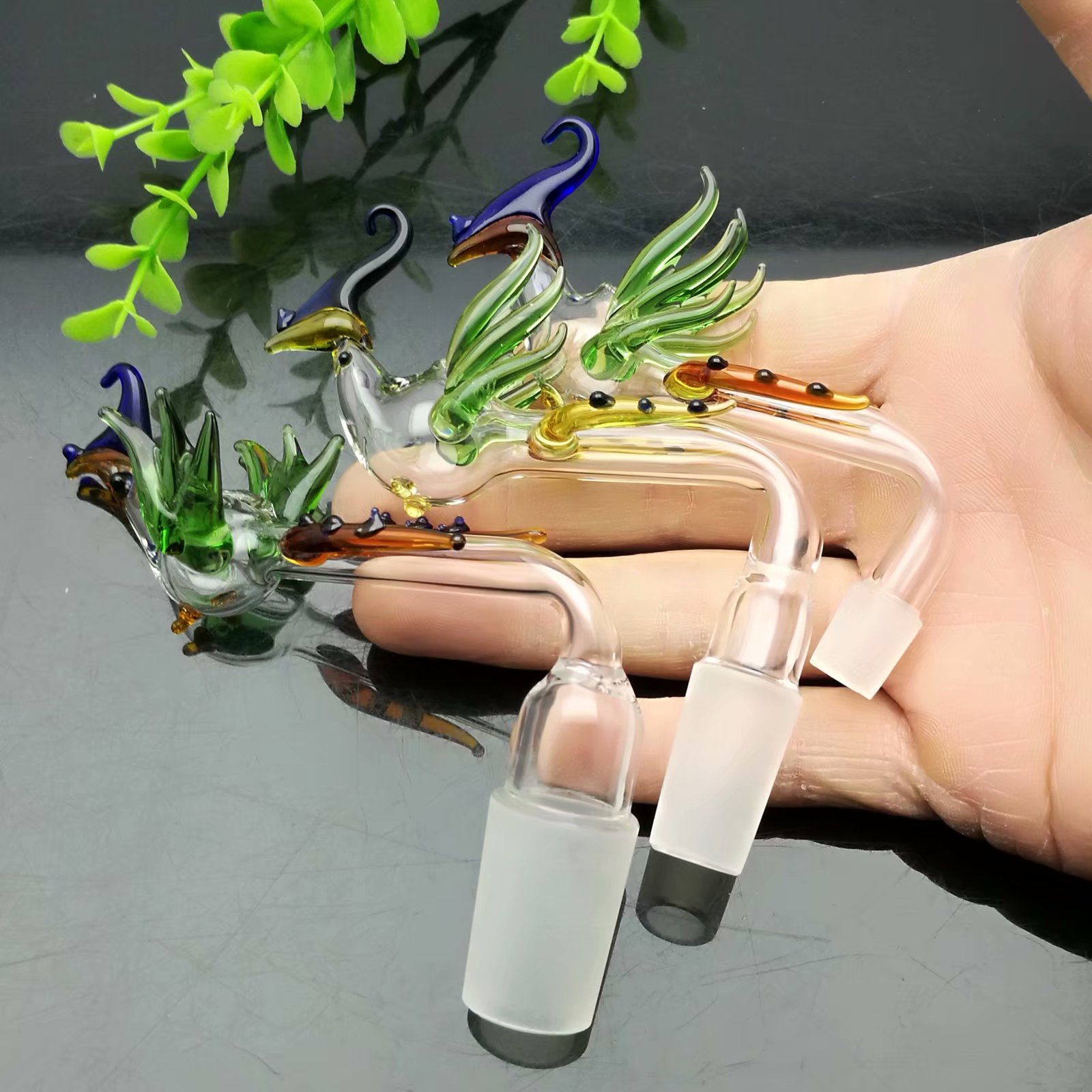 

Classic Colored Phoenix Glass Burning Pot Glass water hookah Handle Pipes smoking pipes High quality free shipping