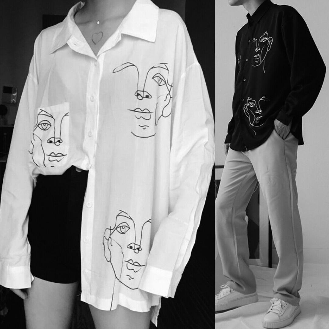 

2019 New Style Fashion Hot Men's Print Friends Long Sleeve Casual Cool Funny Top Face Button With Pocket Print Shirts, Black