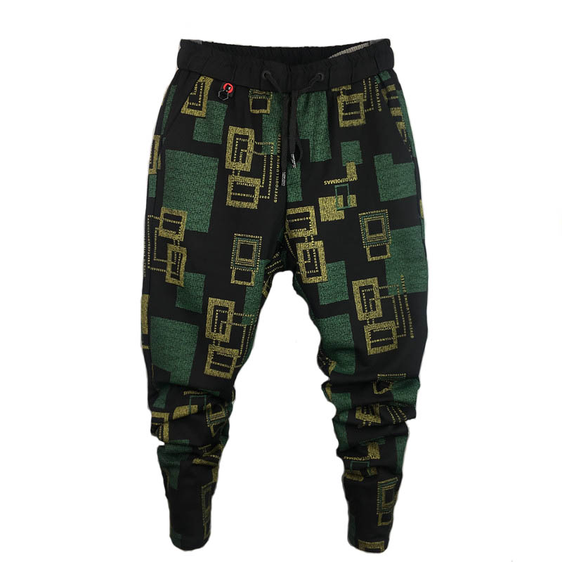

KIOVNO Fashion Men Hip Hop Harem Pants Pattern Printed Tapered Trousers For Male Drawstring Elastic Waist