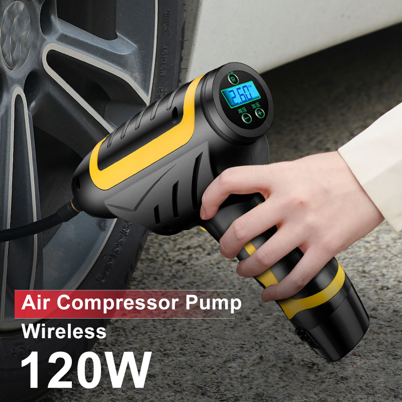 

120W Wireless Car Air Compressor Pump Digital LED 150 PSI Smart Car Tire Inflator Handheld USB Rechargeable Inflatable Pump