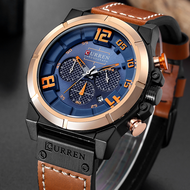 

CURREN Fashion Brand Chronograph Sports Men Watches Military Analog Quartz Wrist Watches Genuine Leather Strap Male Clock, No send watch for shipping