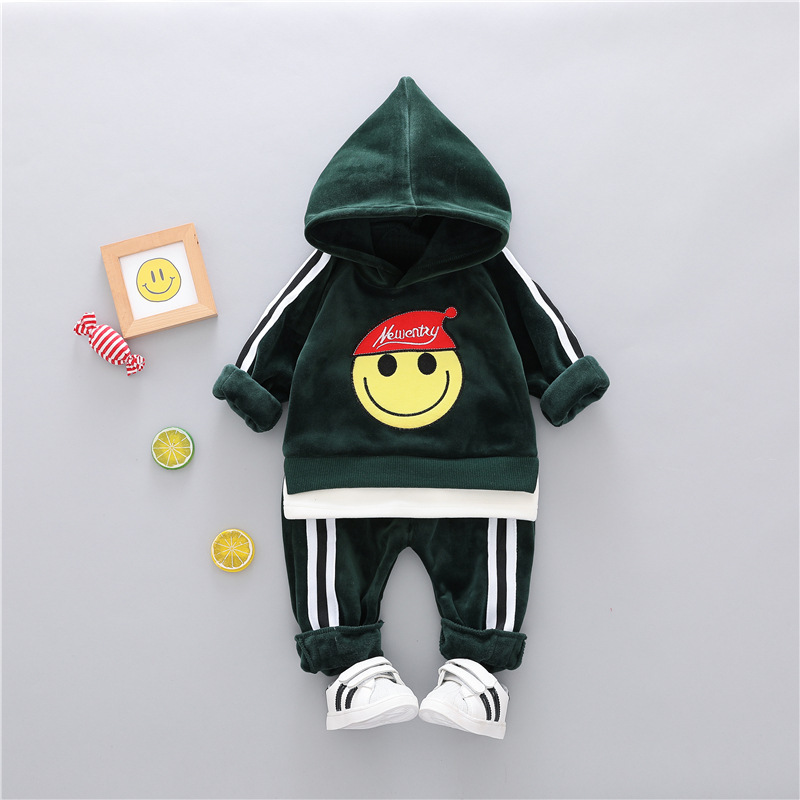 

HOT In stock Best selling Thickened gold velvet 1-4 years old BABY BOYS GIRLS clothes + pants high quality coco, Navy blue