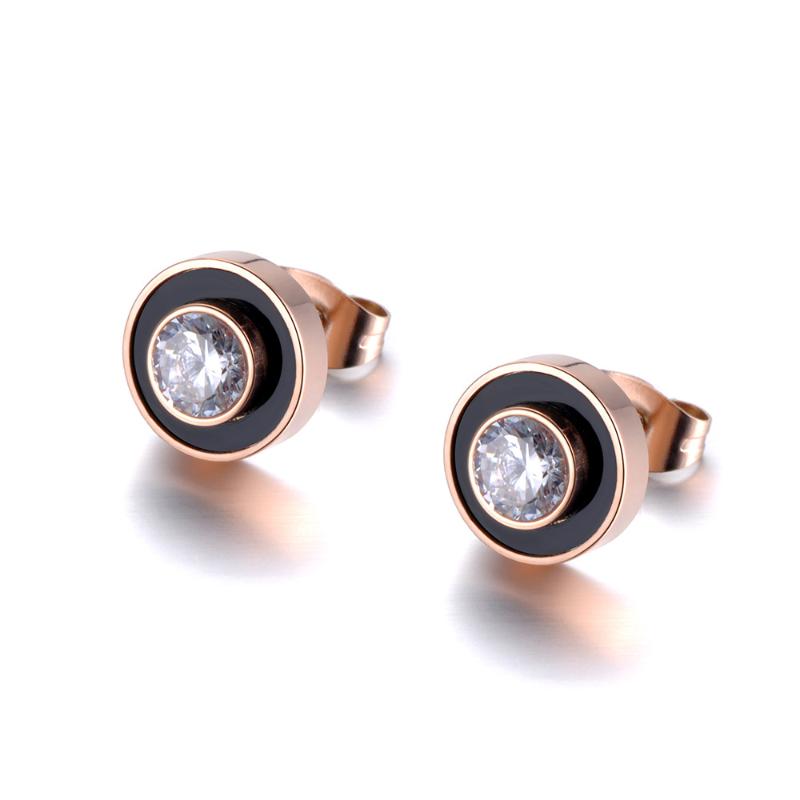 

Stud Trendy Black Shell Zircon Crystal Earrings For Women Rose Gold Stainless Steel Jewelry Accessories Kolczyki JE19001