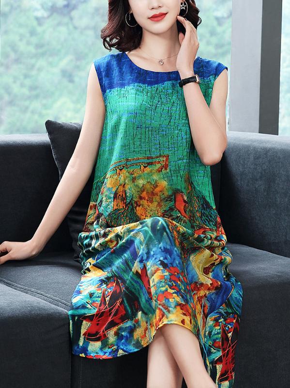 

Beach Boho Dress Women Elegant Print Dress Vintage Floral Dresses Summer Loose Vestido Vestidos Verano HAL196024 YY2520, Green