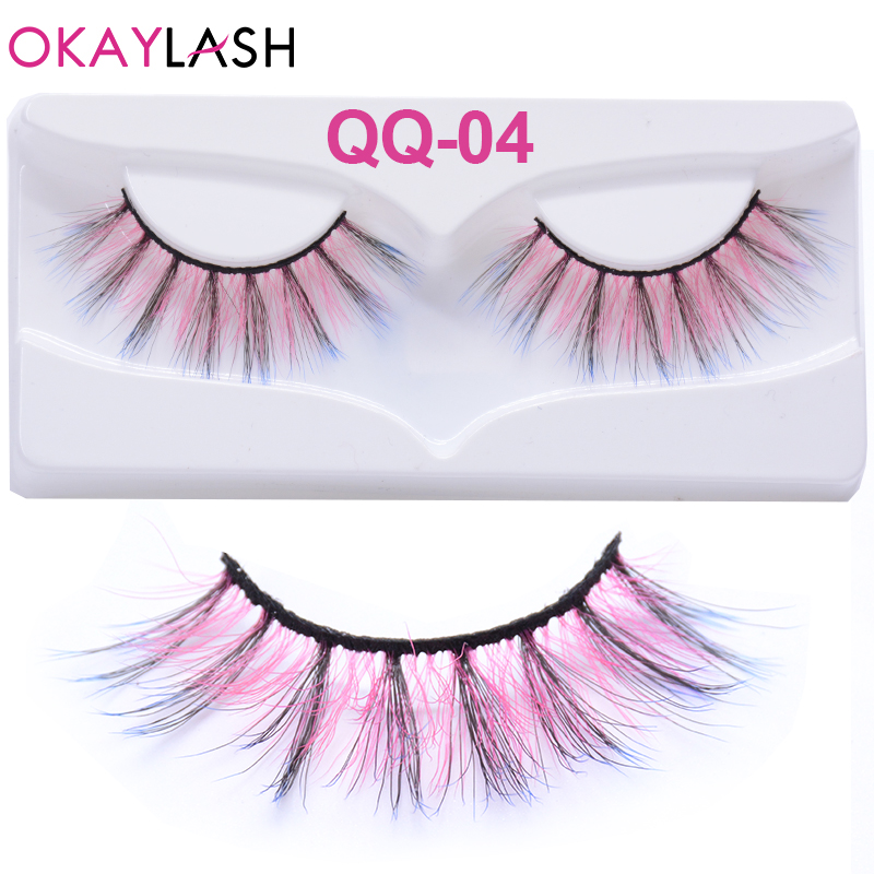 

OKAYLASH Pink Red Color Fake Eyelashes Makeup Halloween Cosmetic Eyelash Cosplay Party False Rainbow Strip Lashes