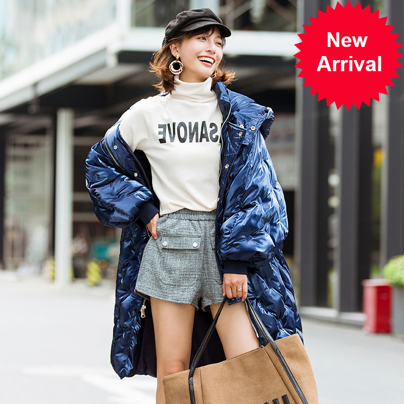 

Winter 5 Colors Glossy Down Cotton Parka Women's Waterproof Coat Embroidery Loose Winter Warm Thick Blue Puffer Jackets, Black