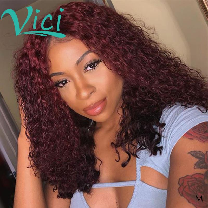 

Pre Plucked 13x6 Lace Front Wig 99j Curly Bob Wig Natural Hairline With Baby Hair Burgundy Colored 150 Remy Wigs For Black Women, As pic