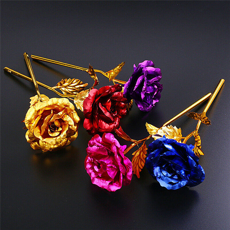 

24K Gold Rose Flower Valentine Day Gift Festive Party Wedding Birthday Multi-Color Plated Romantic Lover Girlfriend Gift, Red