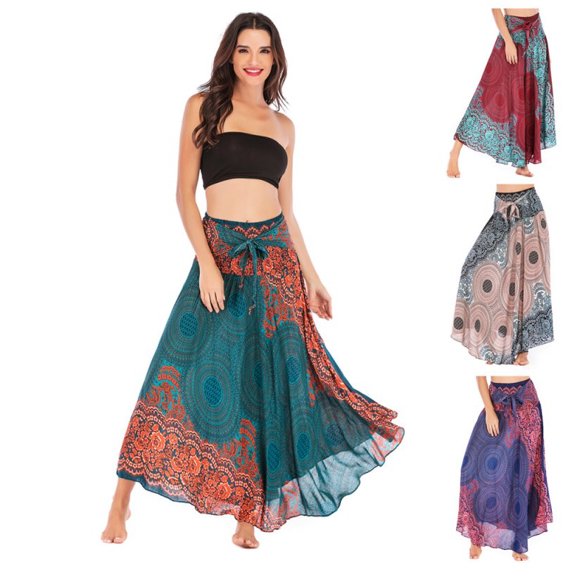 

2019 New Women's Summer Fashion Thai Cotton Silk Print Belly Dance Skirt Beach Holiday Ethnic Style Skirt, Dl