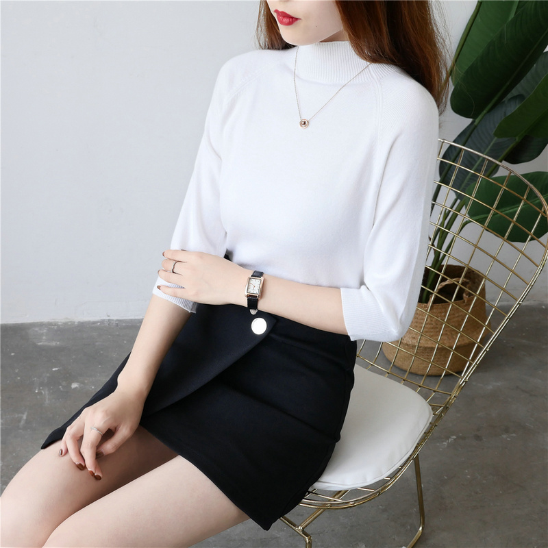 

women spring sweater cashmere turtleneck half sleeves fashion elegant knitted pullover sweaters slim tops, Gray