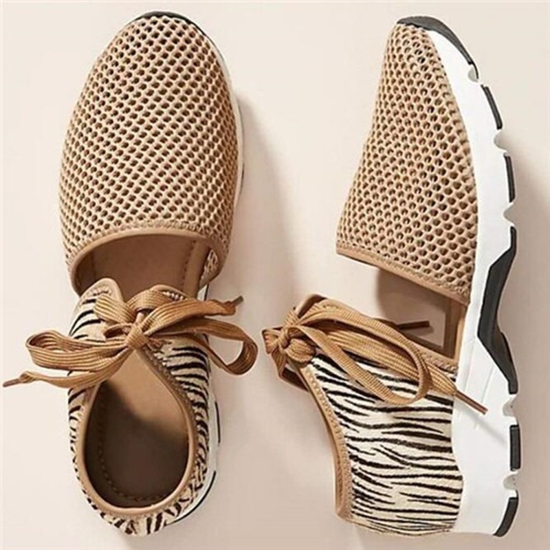 

2020 Women's Breathable Sneakers Summer Mesh Soft Flat Ladies Casual Shoes Hook&loop Leopard Female Sandals Plus Size 35-43, Ginger
