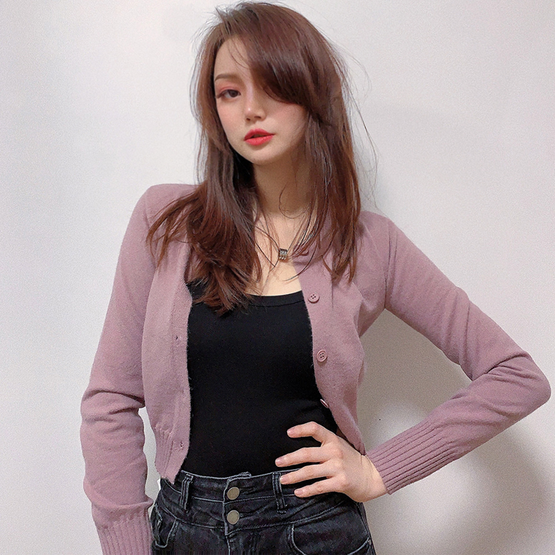 

Women Petite O Neck Cardigan With Ribbed Cuffs and Hem, Black