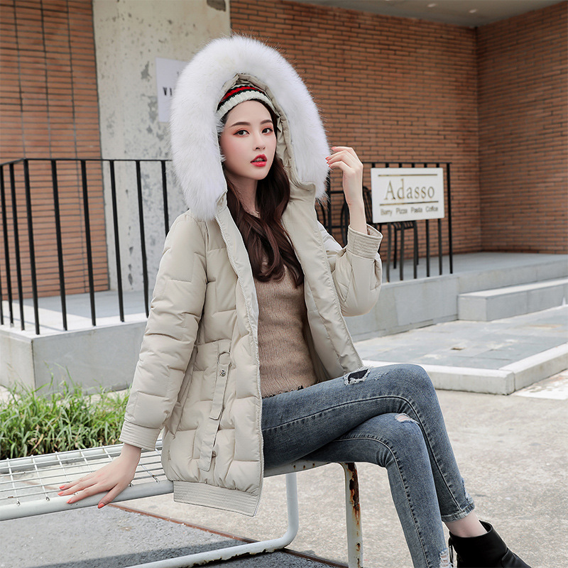 

2019 New Arrival Fashion Women Winter Jacket Cotton Padded Warm Thicken Big Fur Collar Ladies Long Coats Parka Womens Jackets, Beige