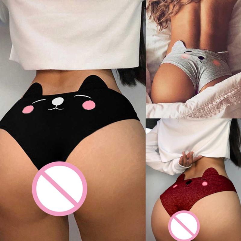 

Women Funny Lingerie G-string Briefs Underwear Panties T string Thongs Knickers Cartoon cat ears sexy women's underwear z1014, Black