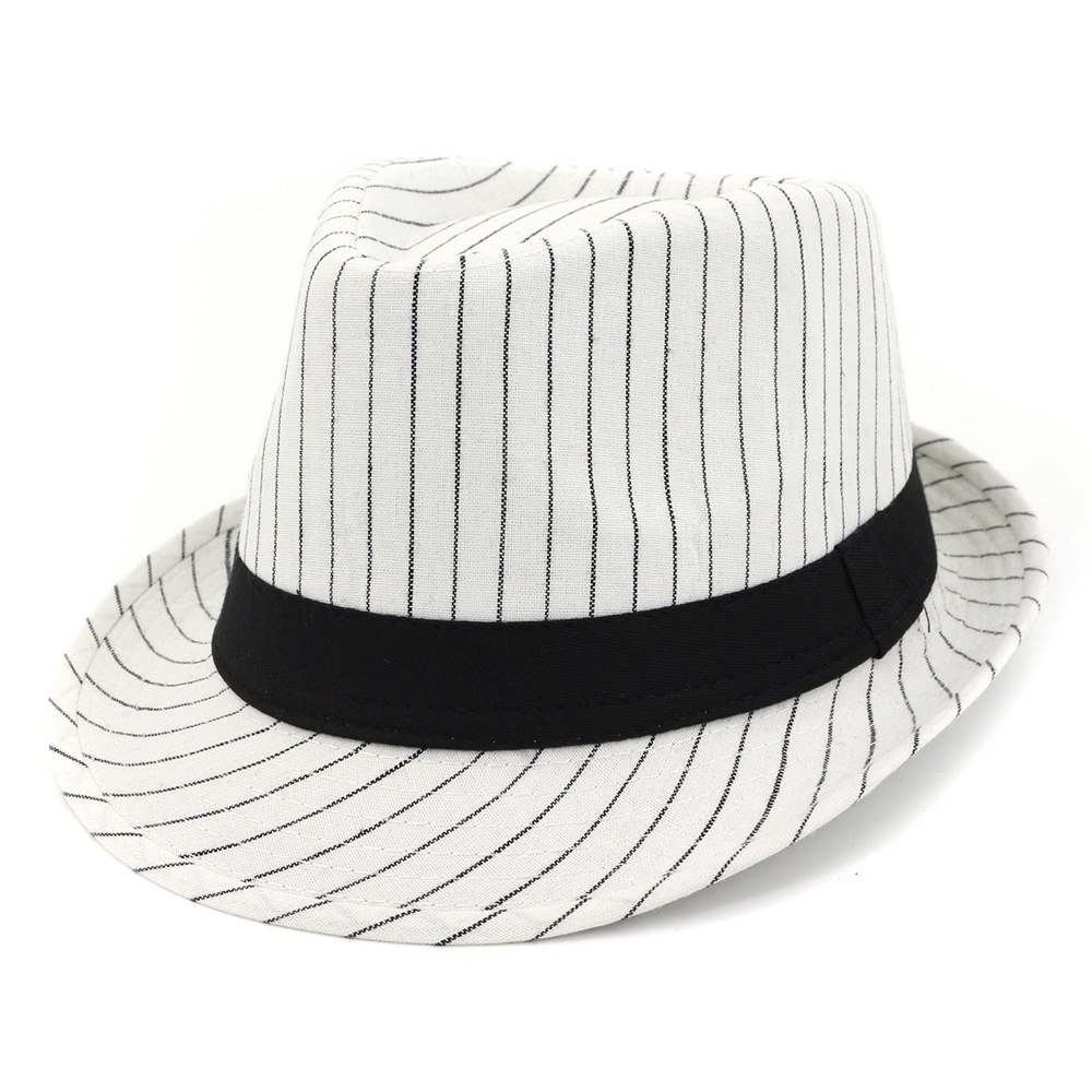 

Fashion Design Adult Black Ribbon Decoration Short Brim Jazz Cap Fedora Hat Summer Travel Sunhat Women Men British Hat Homburg, White