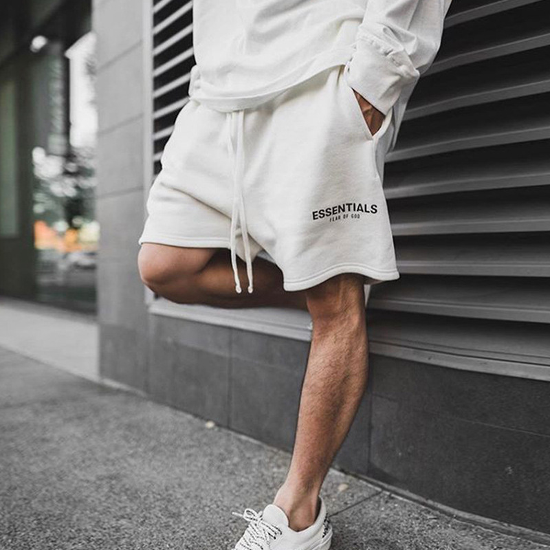 

2020 New Mens Shorts High Street Elastic Waist Shorts Pants Women Hip Hop Essentials Print Sweatpants Lovers Cutton Solid Color Casual Pants, White;black