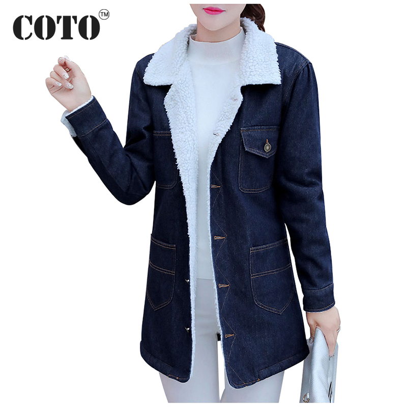 

2018 Autumn winter Women lambswool coat outwear warm jeans thick woolen lambs Denim basic coat turn-down collar jacket, Navy blue