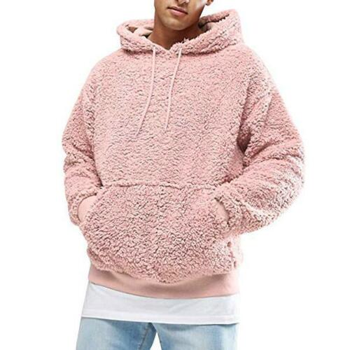 

Men Warm Fluffy Hoodie Pullover Fleece Sweatshirt Casual Hooded Solid Coat Jumper Autumn Winter Coat Outwear, White