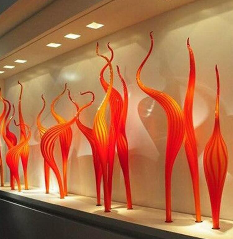 Top Quality Hand Lamps Reed Floor Lamp Orange Murano Modern Decor 100% Mouth Blown Glass Sculpture for Party Garden-image-505194917