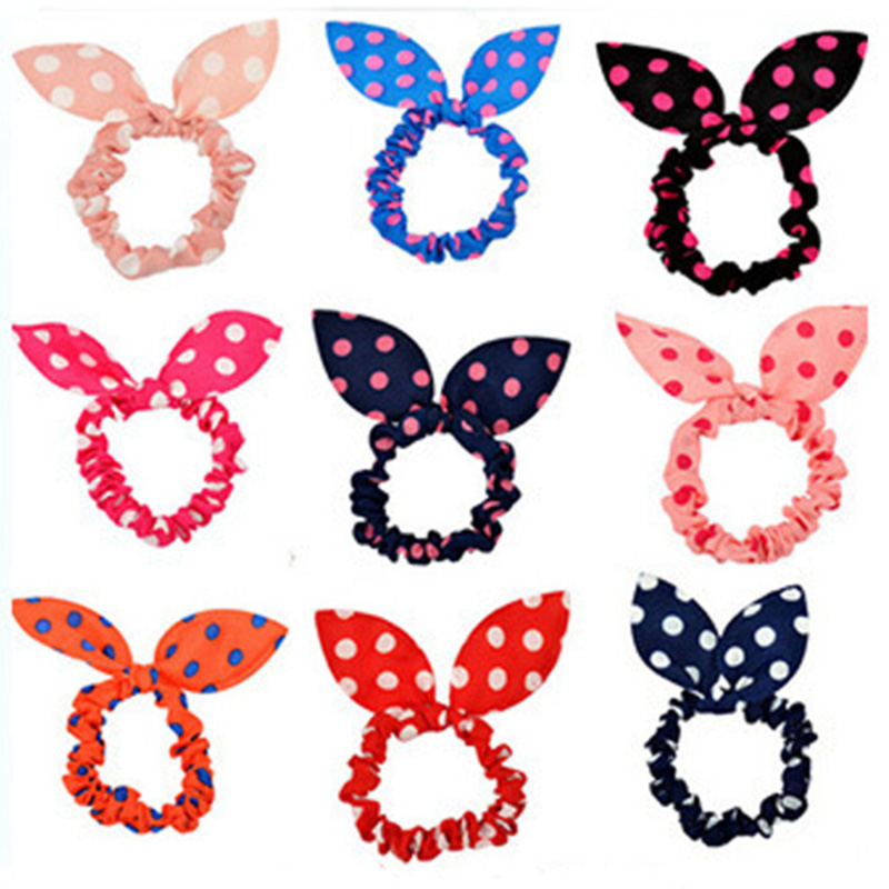 

10Pcs Elastic Hair Bands Polka Dot Cute Bow Ears Elastic Rubber Bands Hair Rope Girls Scrunchy Accessory for Tie