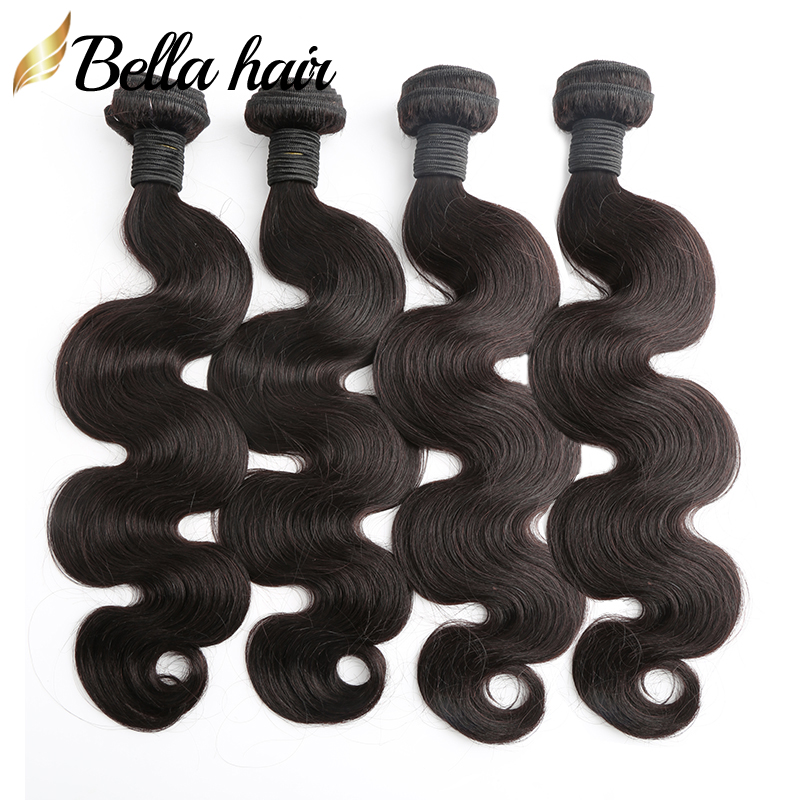 

Brazilian Hair Bundles Human Hair Weaves Extensions Body Wave Virgin Hair Weft Cheap Malaysia Peruvian Indian Double Weft 4PC Bellahair, Natural color