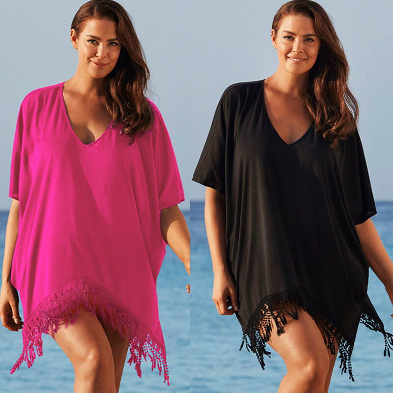 

Summer Sexy Women Cover Ups Tassels Chiffon Mesh Bikini Loose Solid Beach Cover-Up Swim Wear Bathing Suits for Women