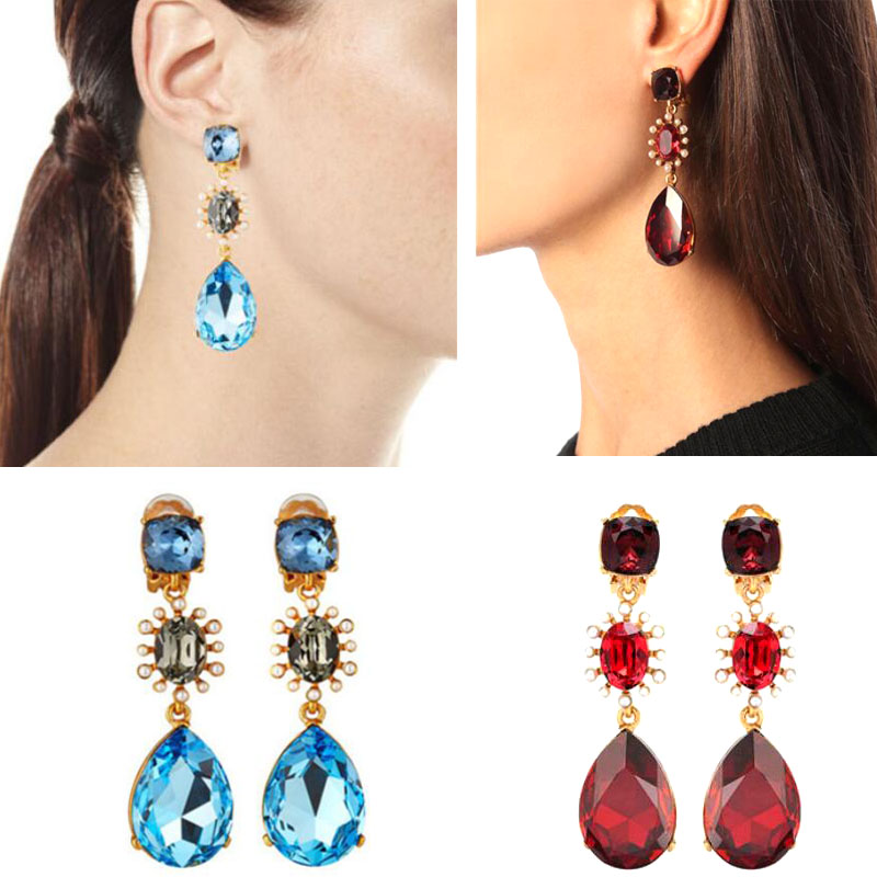 

CSxjd 2019 New blue crystal embellished pearl pierced ear clip, As pic