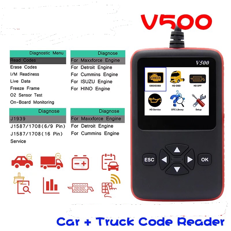 Scanner de Diagnostic de camion de voiture V500 eobd obd CR-HD outil de Scanner de lecteur de Code v500 de Scanner obd2 de camion résistant