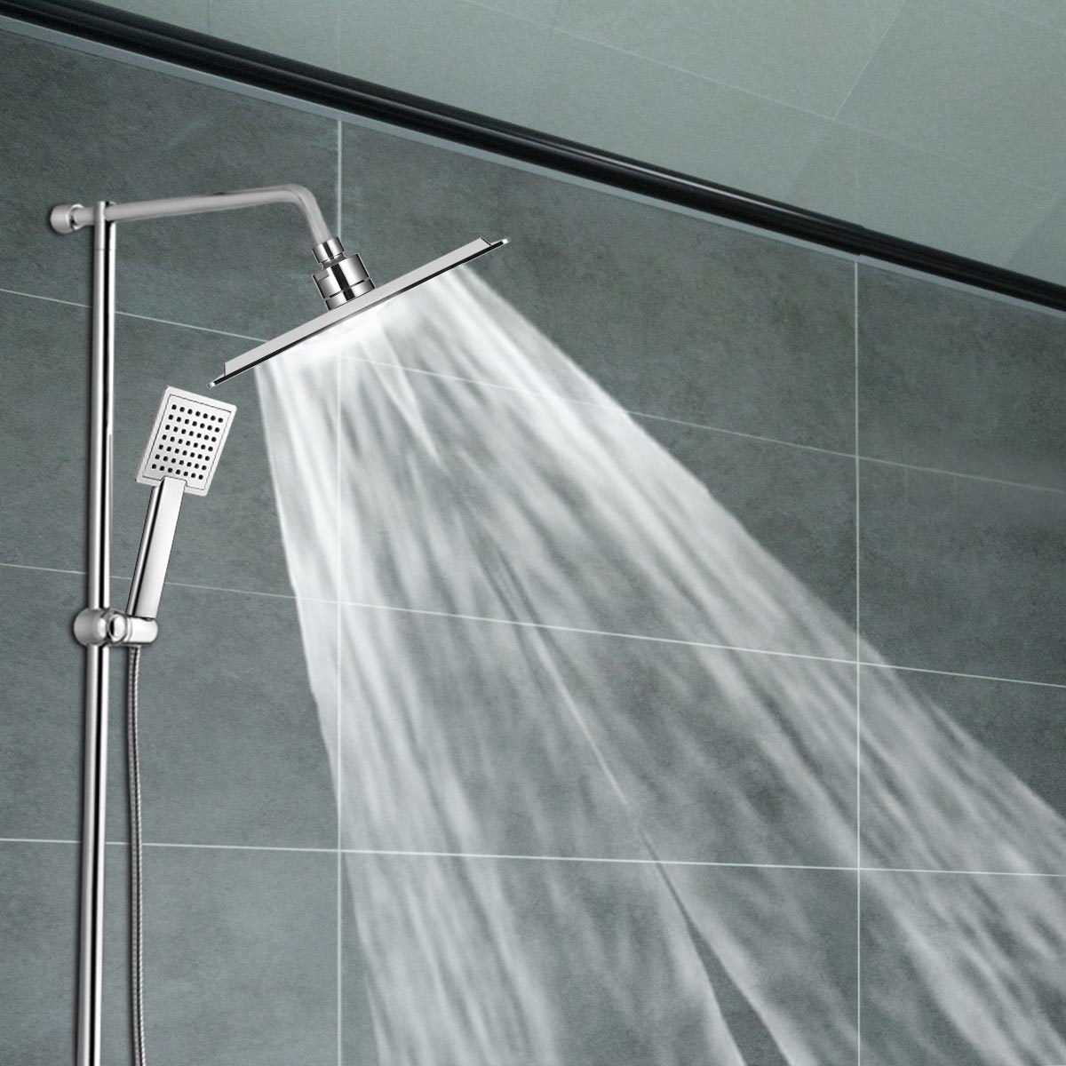 US Chrome Stainless Steel Bathroom Square Shower Head Taps Rainfall Spout Faucet