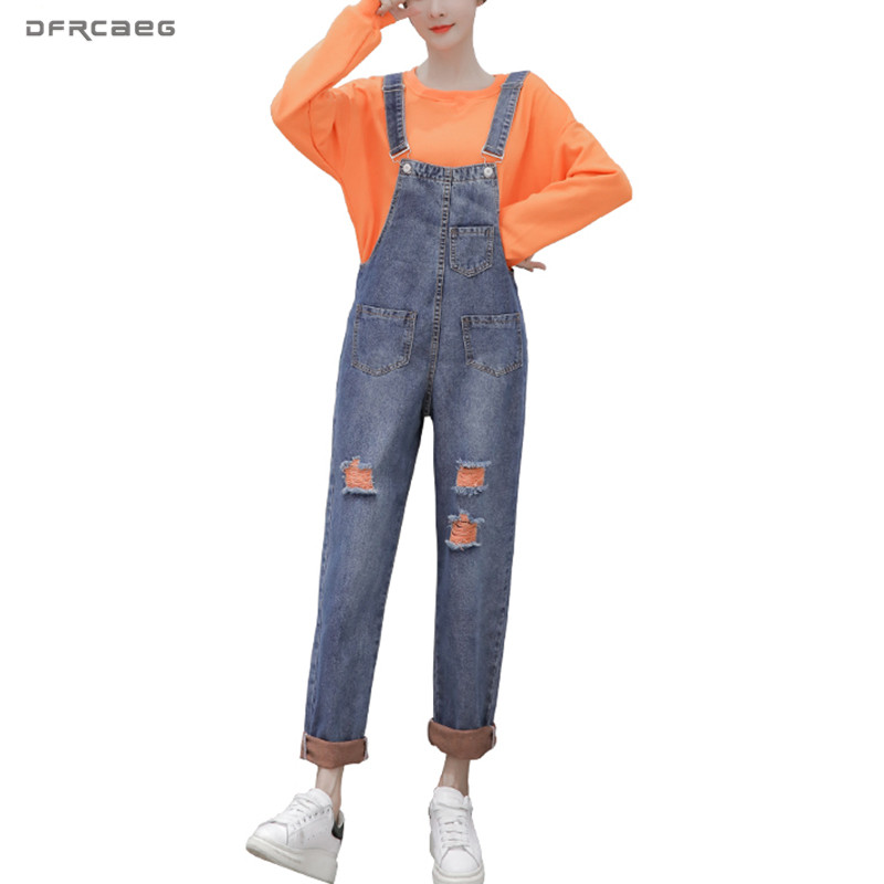 

Boyfriend Ripped Women Denim Jumpsuit 2020 Summer Loose Jeans Rompers Female Casual Denim Jumpsuits Hole Retro Overall Playsuit, Orange hole