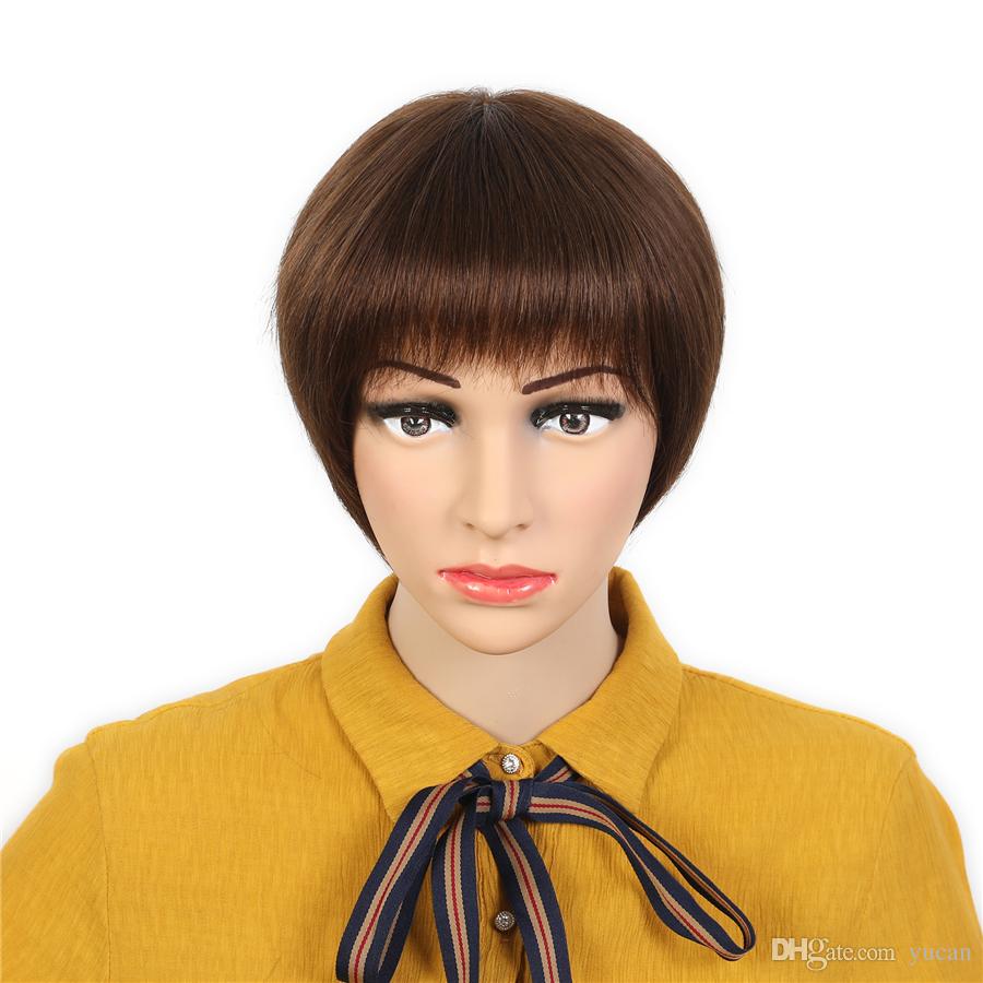 

New Style Human Hair Top Lace Human Short Wigs For Black Women Brazilian Virgin Hair None Lace Front Human Hair Wigs, 6#