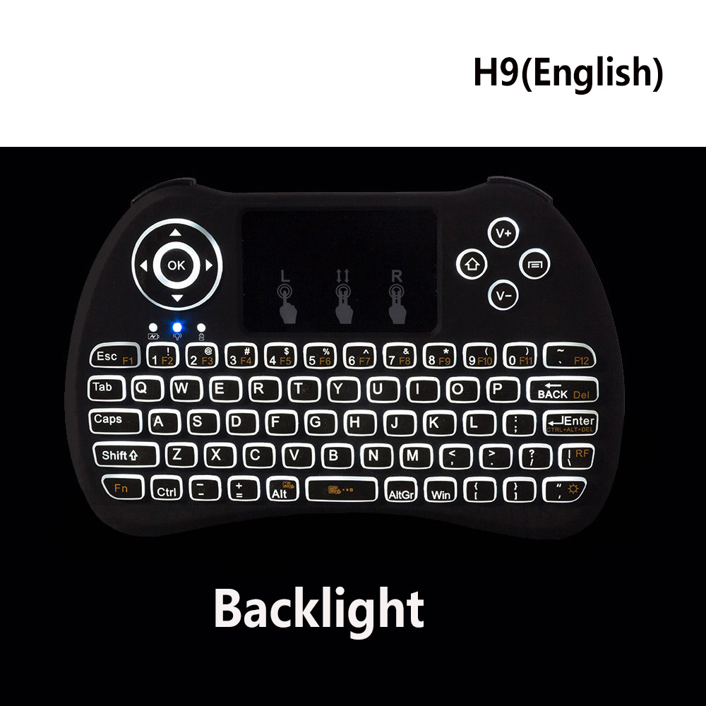 

Wireless Backlit Blacklight Remote Control Keyboard H9 Fly Air Mouse Multi-Media Touchpad Handheld For Android TV BOX