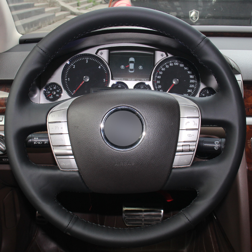 

Black Natural Leather Car Steering Wheel Cover for Volkswagen VW Phaeton 2011-2015
