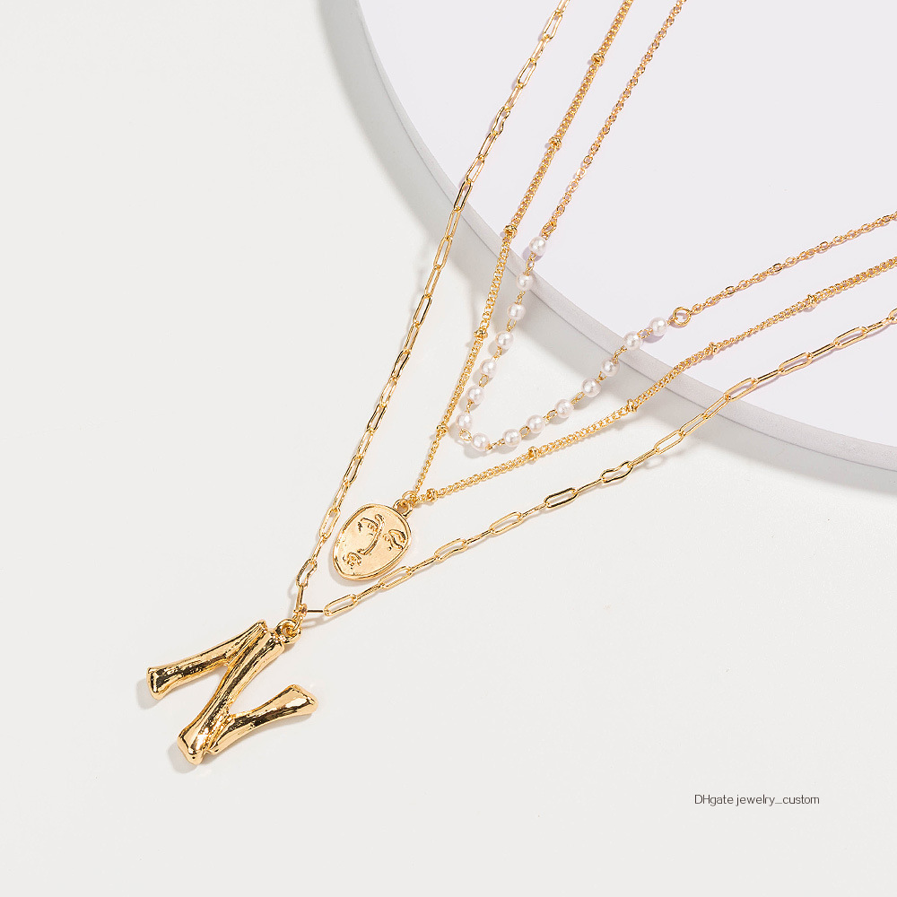 

26 Individual English Letter Multi-storey Necklace Personality Face Tag Ornaments
