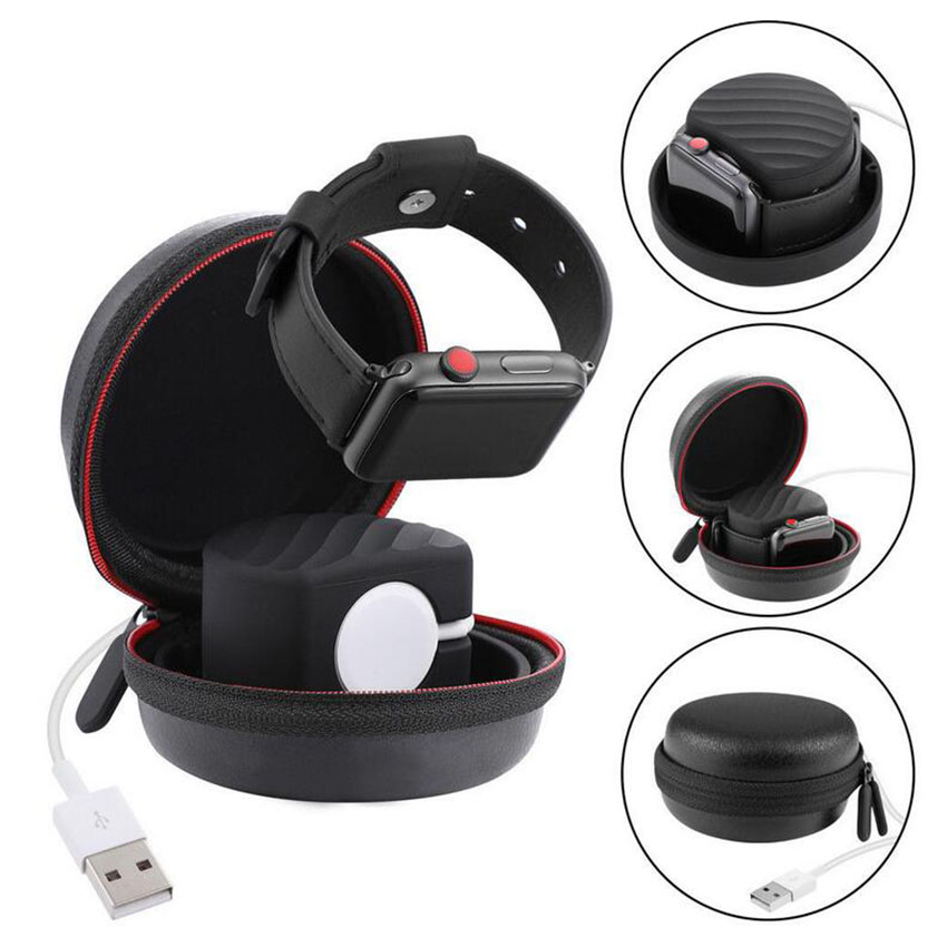 

For iwatch 1 2 3 4 Silicone charging holder stand station dock for Apple watch 38 40 42 44MM Original USB charger cable storage bag box