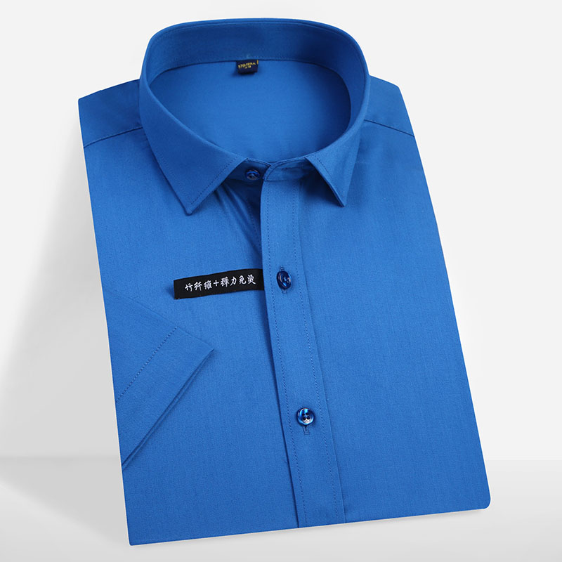 

2019 summer regular fit business men' short sleeve solid dress shirts bamboo fiber stretch easy care formal male tops, Zl62