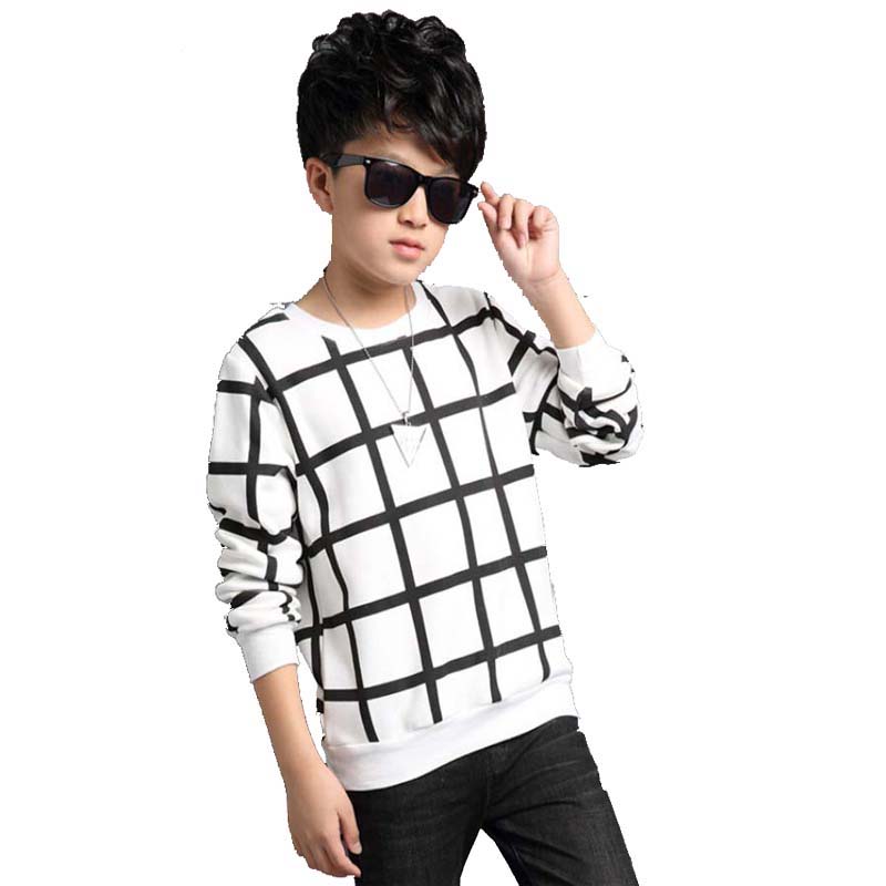 

Autumn Boys Sweater Grid Design Printing Children Knitwear Boys Wool Pullover Sweater Kids Fashion Outerwear T-shirt 5-16 T, Black