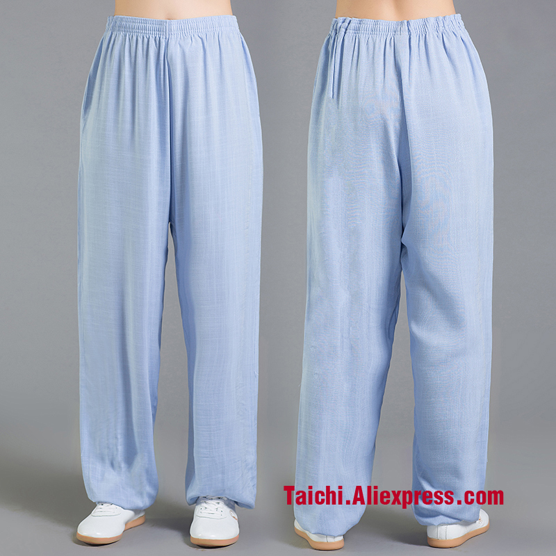 

Linen and cotten Tai Chi Pants Wu Shu Pants flax Kungfu Trousers Yoga 9 color S-XXXL, Black