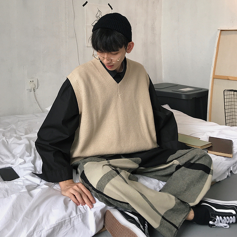 

Men's Knit Vest 2019 Spring New V-neck Solid Color Loose Self-cultivation Pullover Thin Sweater Thin Youth Casual Men's Clothing, Black