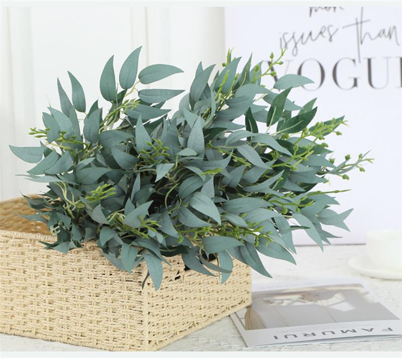 

52cm Faux Leaf Lifelike Decorative Willow Plastic Artificial Plant Fake Leaf Stem For Wedding decor For Home Decor