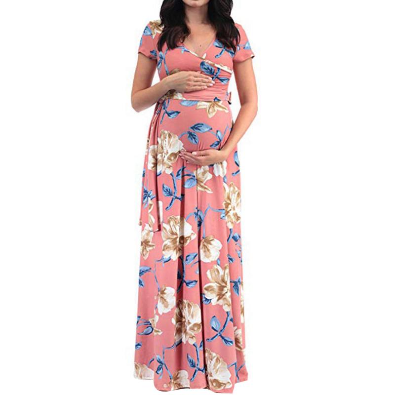 

Women's Maternity Long Dress Prom Clothes Floral Printed V Neck Summer Pregnancy Dresses For Pregnant Women Maternity Clothing, Black