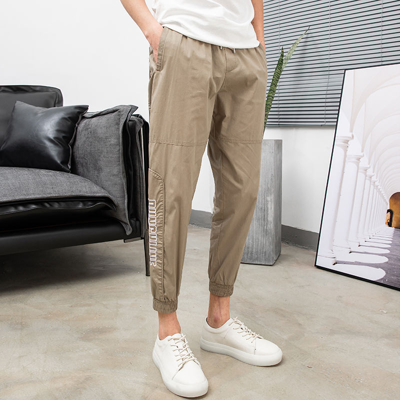 

2020 Spring And Summer New Youth Popular Men's Slim Letter Printing Small Straight Pants Fashion Casual Wild Beam Pants, Black
