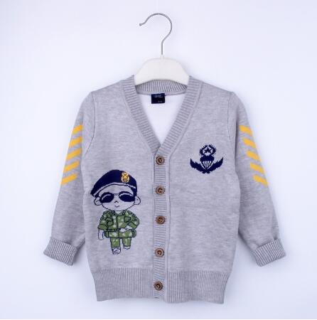 

2020 Autumn Winter Cartoon specials jacquard Knitted Kids Sweater Children Clothing Baby Long sleeve thick warm Boys Cardigan, Gray