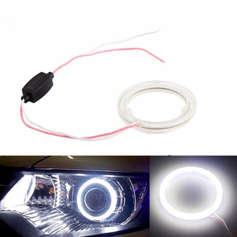 1Pair 85MM 90mm COB LED Angel Eyes Headlight Halo Ring Warning Lamps with Cover
