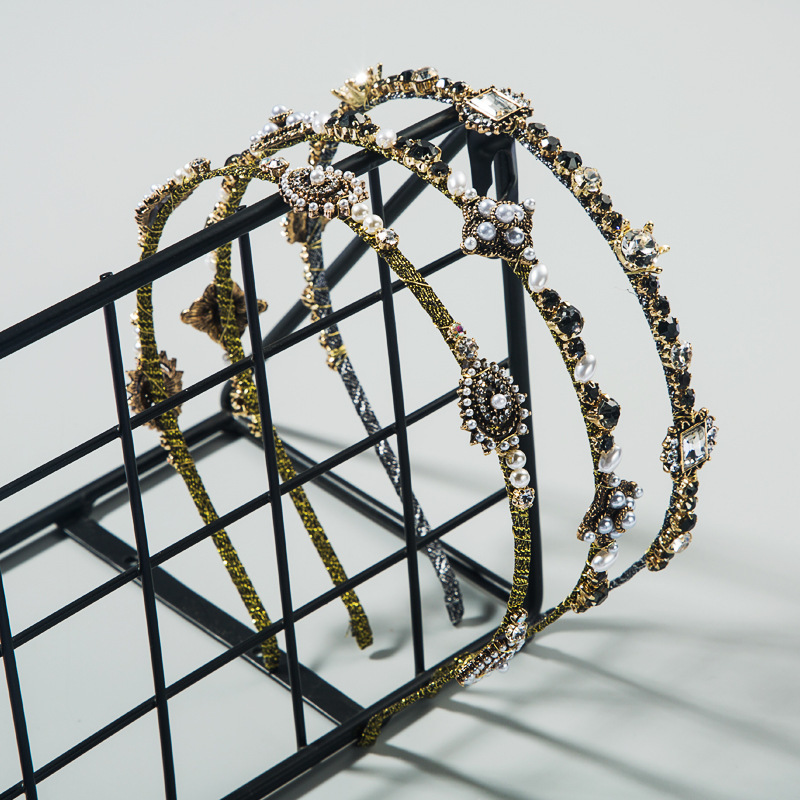 

Sen series simple and delicate hair band drunner hotel hair accessories inlaid with rhinestone all-match thin edge pearl headband