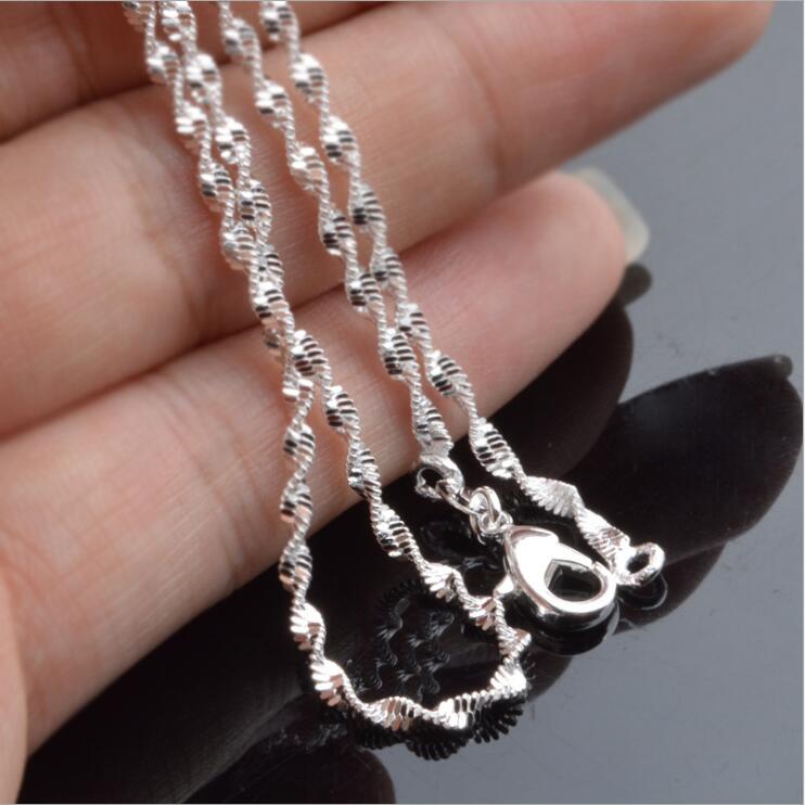 

925 Sterling Silver Plated 2MM double water wave chain unisex Lobster Clasps Smooth Chain Statement Jewelry Size 16 18 20 22 24 inches GC16